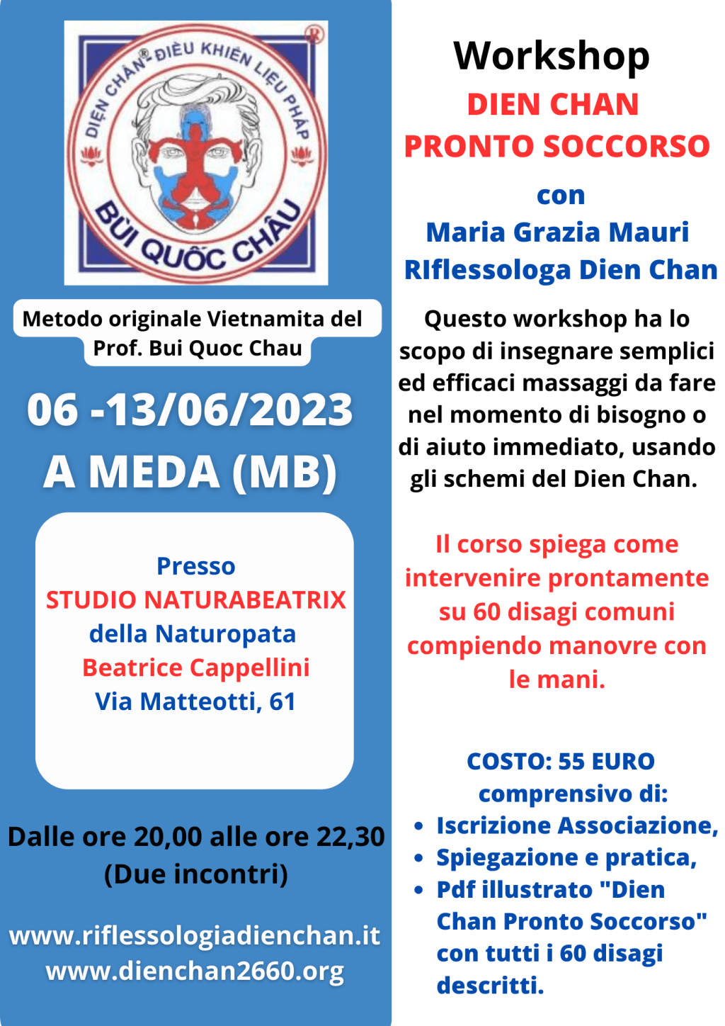 06-13/06/2023 a Meda (MB) Workshop Dien Chan Pronto Soccorso, presso studio&nbsp;NATURABEATRIX